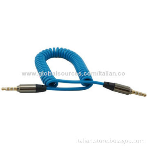 Coiled Spiral gold plated aux cable 3.5mm male to male audio cableNew